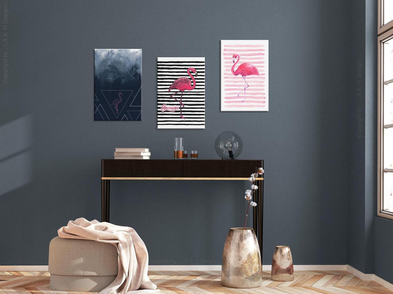 Stretched Canvas Nordic Art - Flamingos-Tiptophomedecor