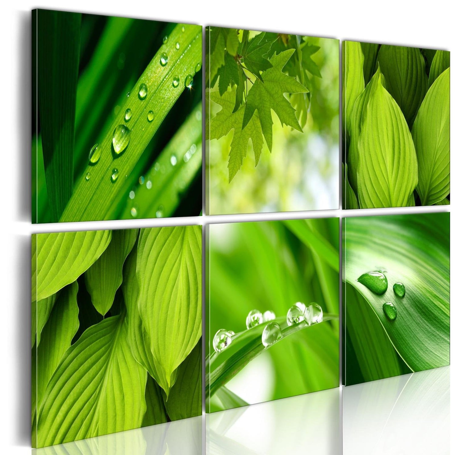 Stretched Canvas Nordic Art - Fresh Green Leaves-Tiptophomedecor