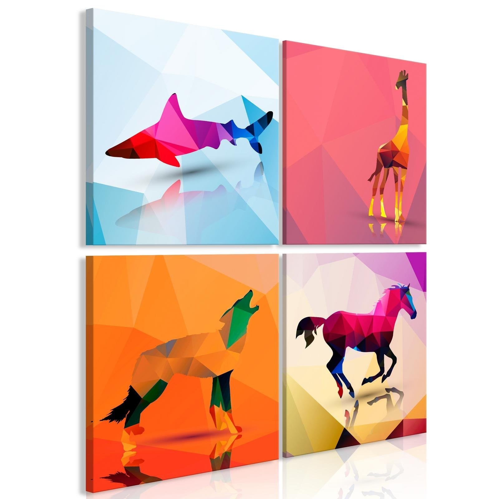 Stretched Canvas Nordic Art - Geometric Animals (4 Parts)-Tiptophomedecor
