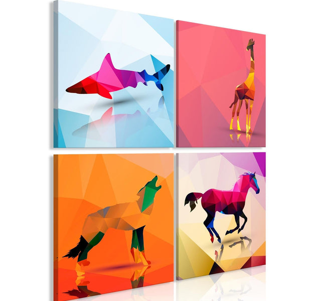 Stretched Canvas Nordic Art - Geometric Animals (4 Parts)-Tiptophomedecor