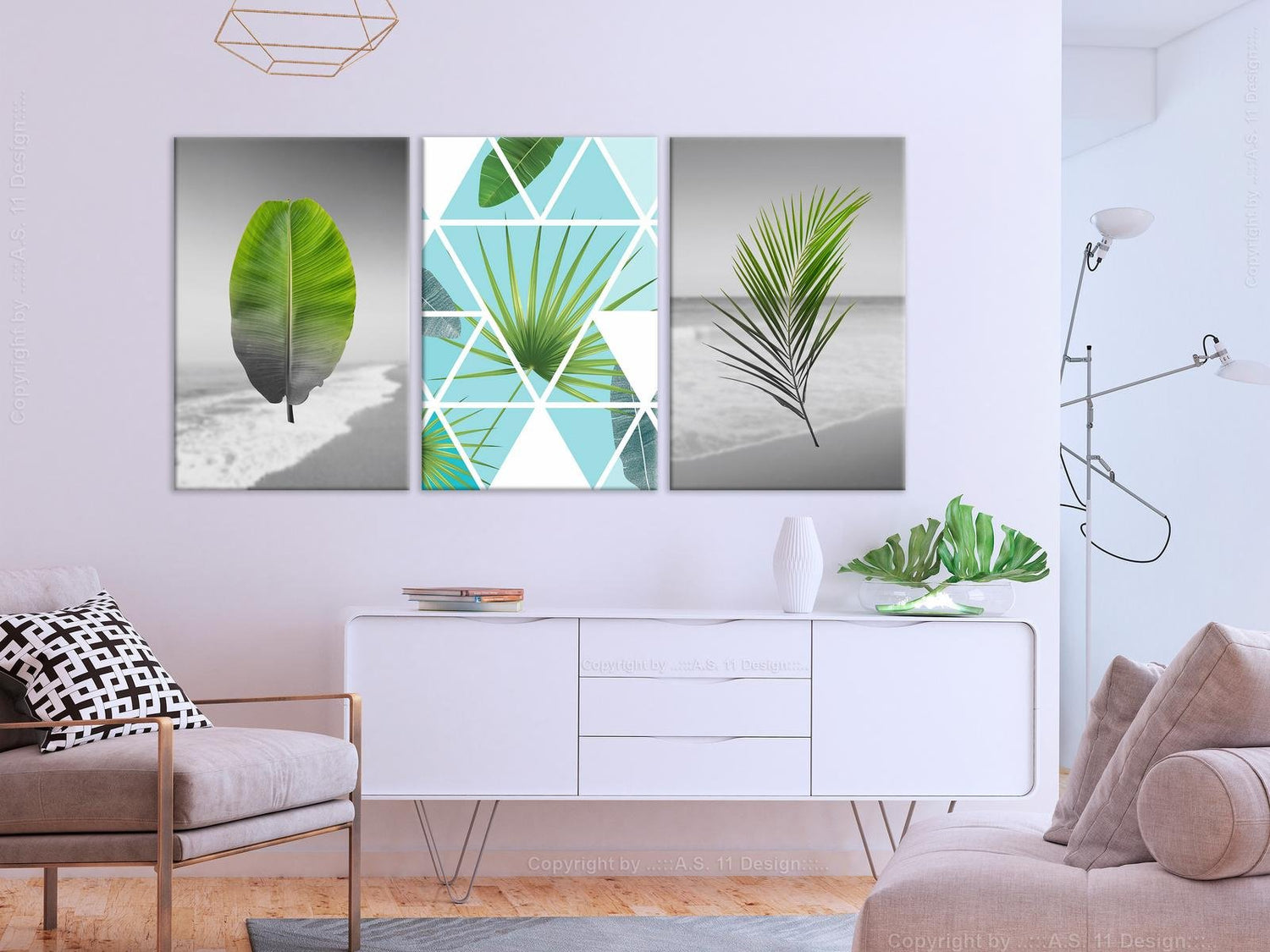 Stretched Canvas Nordic Art - Leaves On The Beach-Tiptophomedecor