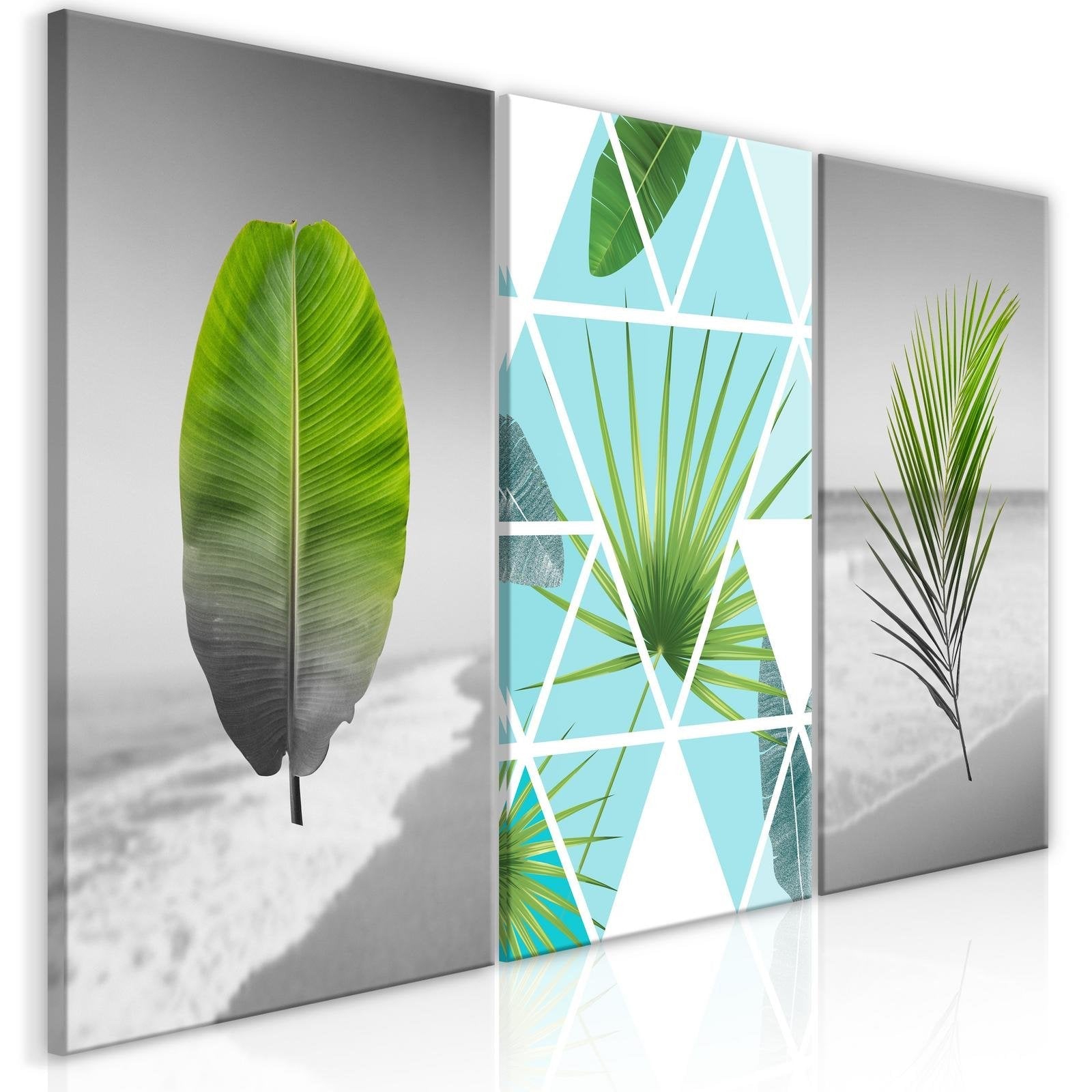 Stretched Canvas Nordic Art - Leaves On The Beach-Tiptophomedecor