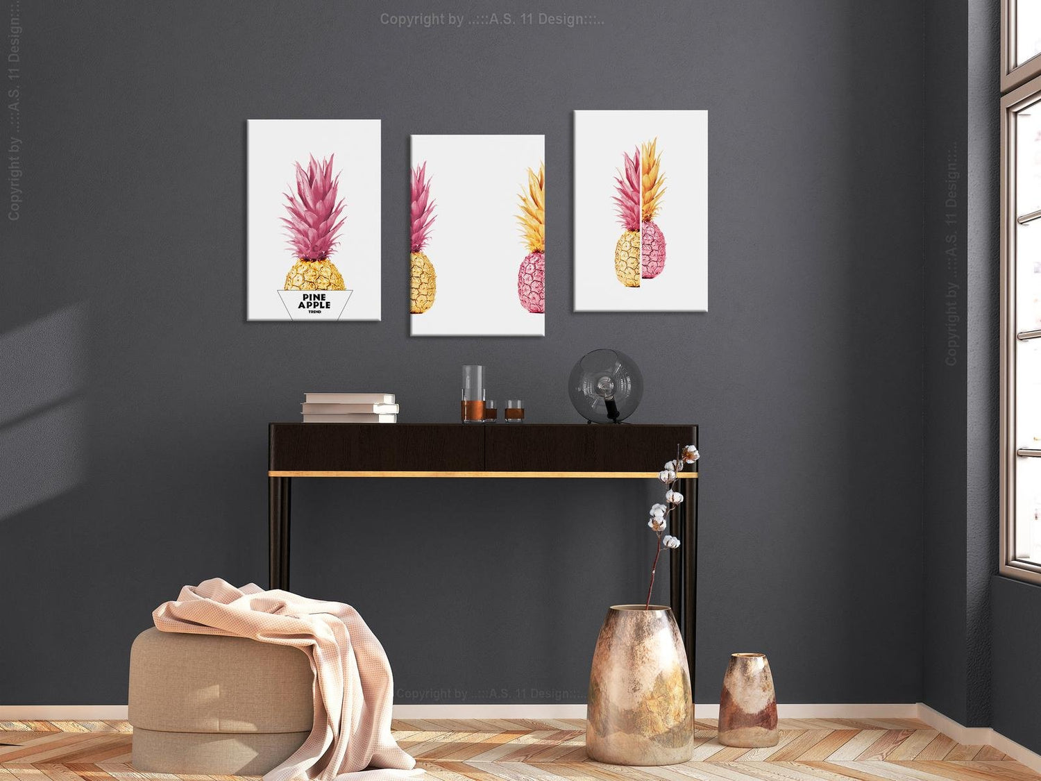 Stretched Canvas Nordic Art - Pineapples-Tiptophomedecor