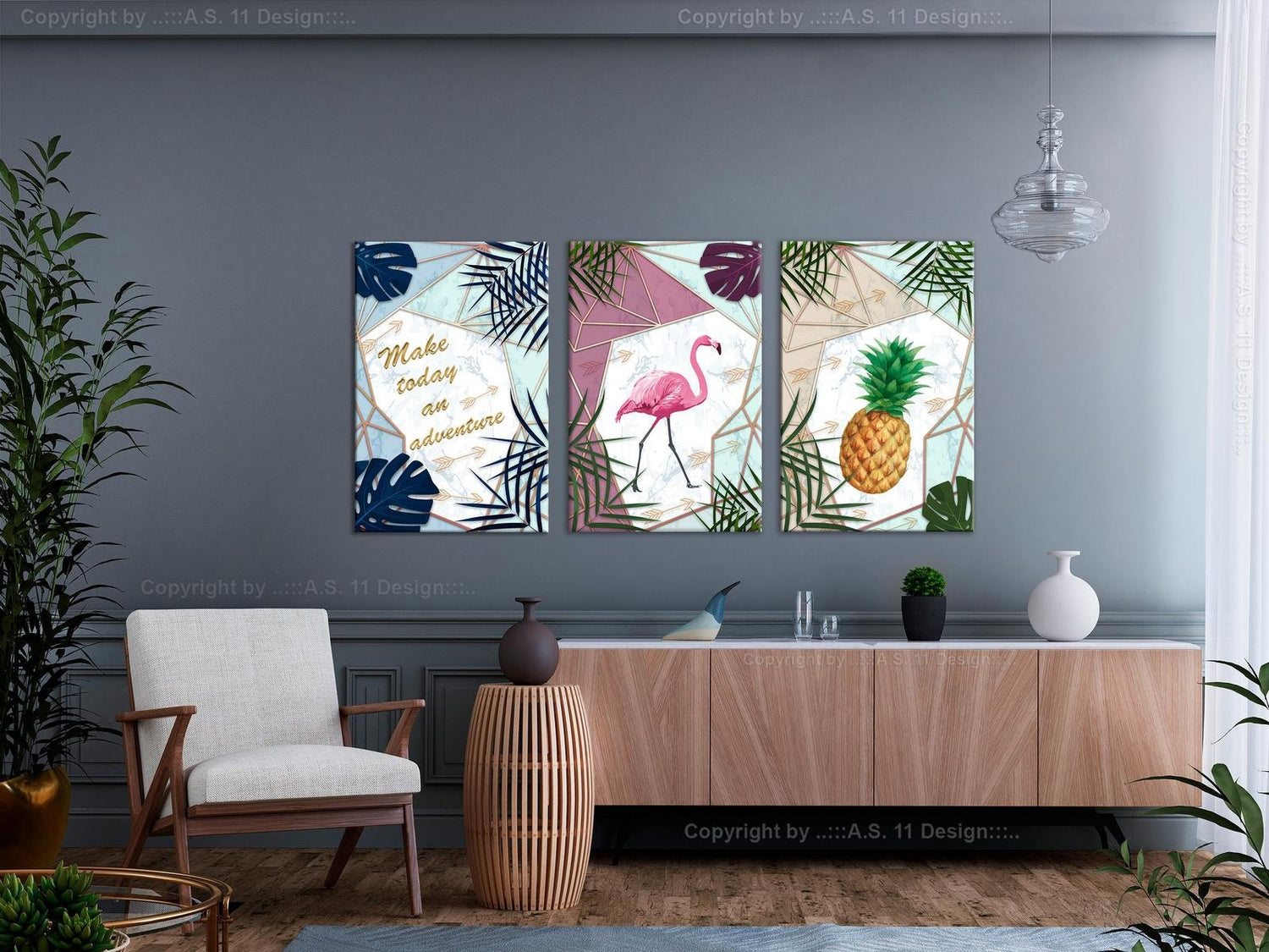 Stretched Canvas Nordic Art - Tropical Triptych-Tiptophomedecor