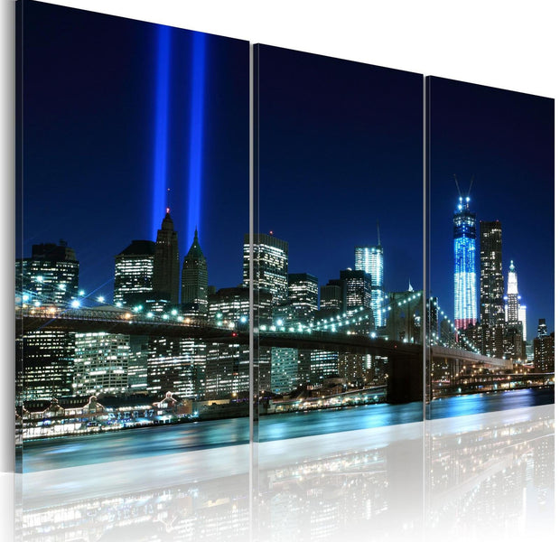 Stretched Canvas Places - Blue Lights In New York-Tiptophomedecor