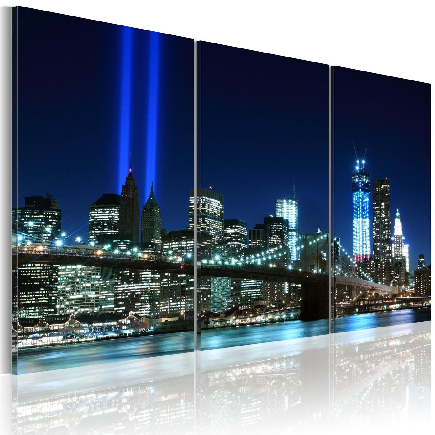 Stretched Canvas Places - Blue Lights In New York-Tiptophomedecor