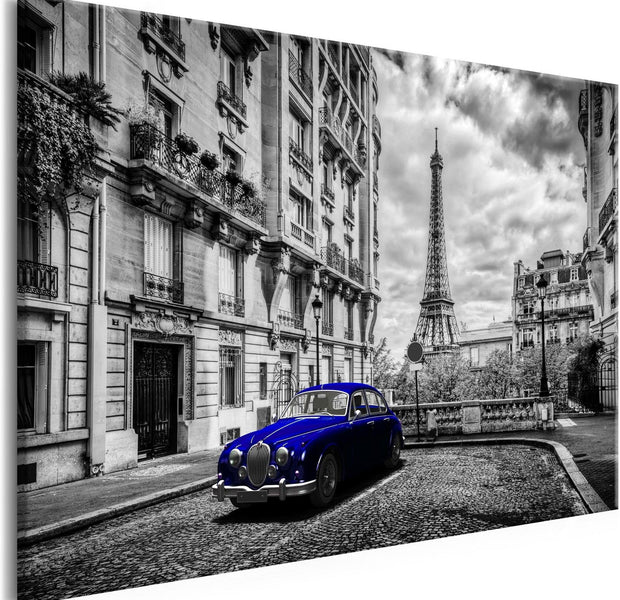 Stretched Canvas Places - Car In Paris Blue Wide-Tiptophomedecor