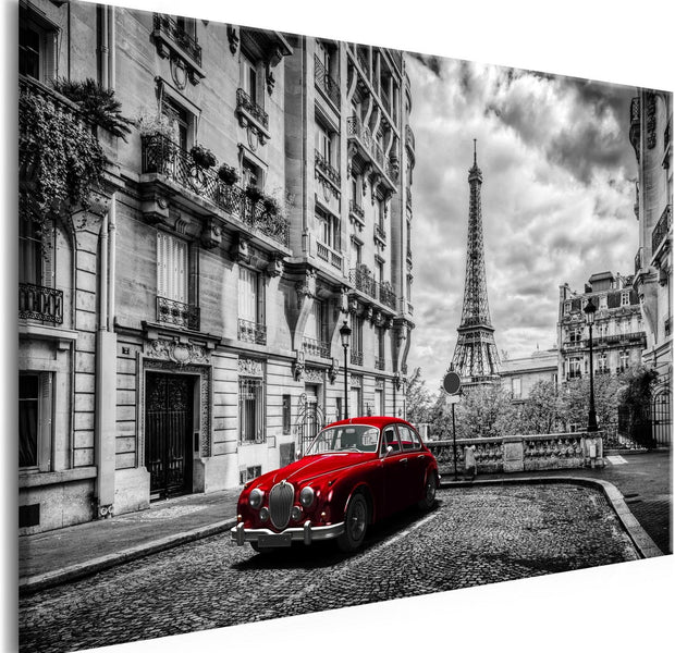 Stretched Canvas Places - Car In Paris Red Wide-Tiptophomedecor
