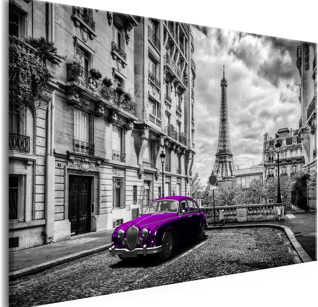 Stretched Canvas Places - Car In Paris Violet Wide-Tiptophomedecor