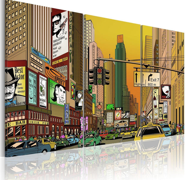 Stretched Canvas Places - Cartoon Nyc-Tiptophomedecor