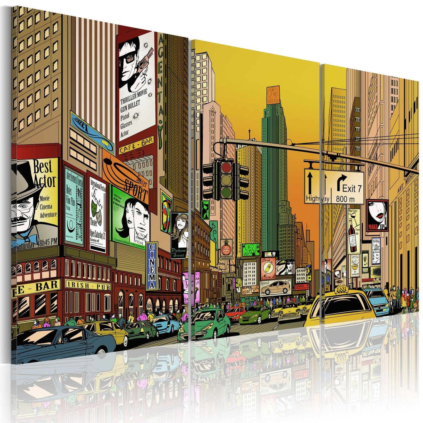 Stretched Canvas Places - Cartoon Nyc-Tiptophomedecor