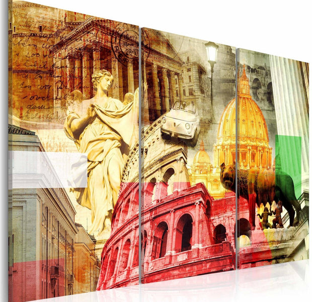 Stretched Canvas Places - Charming Rome - Triptych-Tiptophomedecor