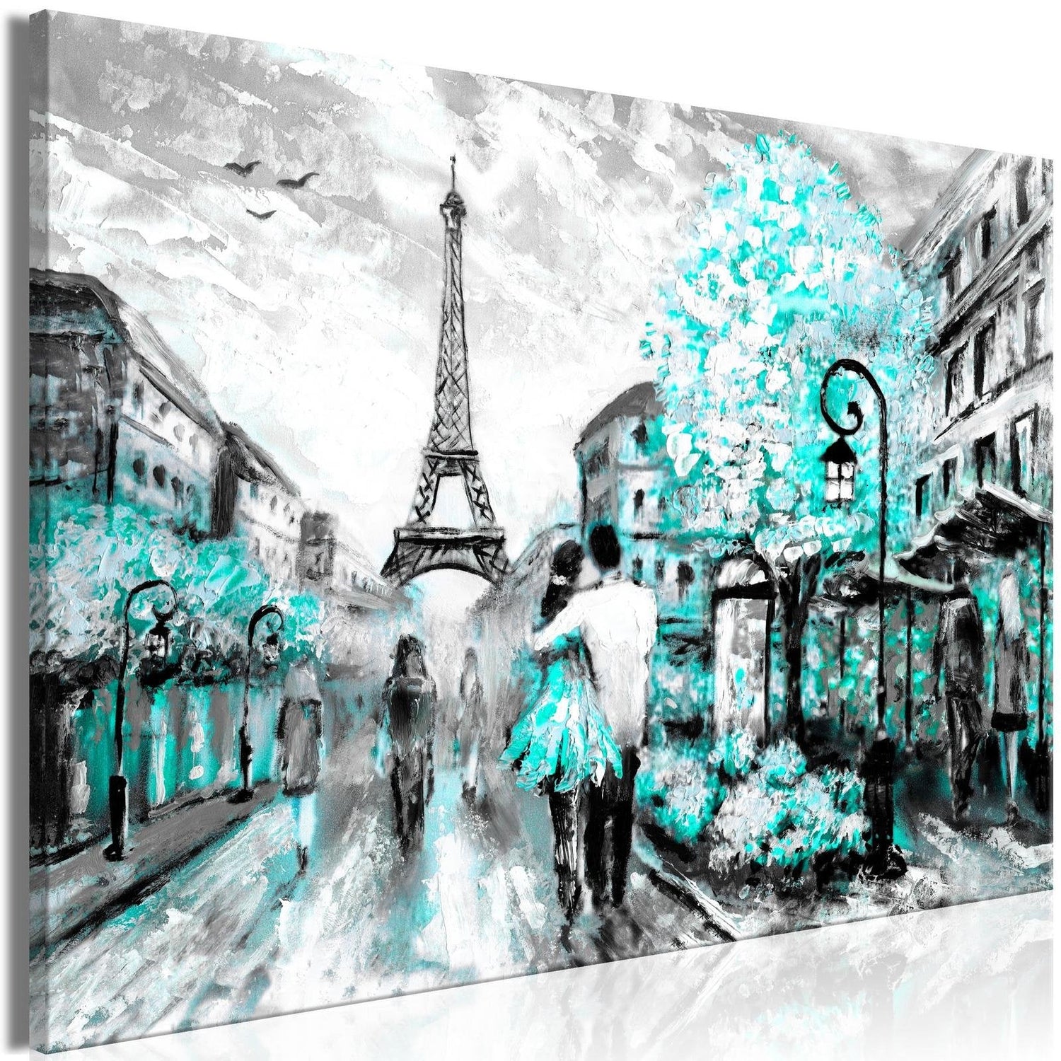 Stretched Canvas Places - Colourful Rendez-Vous Wide Turquoise-Tiptophomedecor