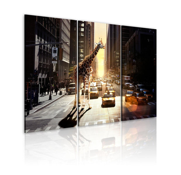 Stretched Canvas Places - Giraffe In The Big City-Tiptophomedecor