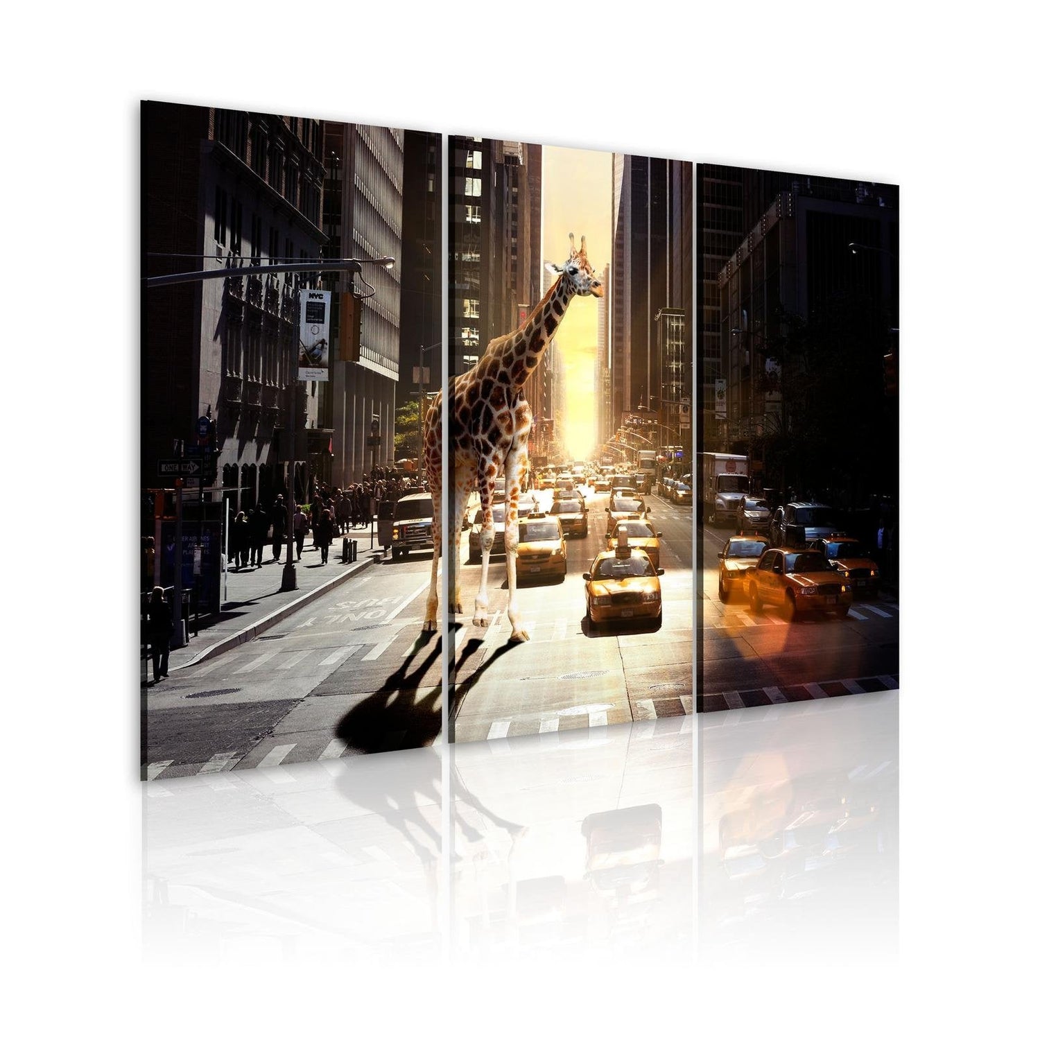 Stretched Canvas Places - Giraffe In The Big City-Tiptophomedecor