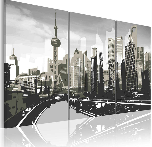 Stretched Canvas Places - Grey Shanghai-Tiptophomedecor