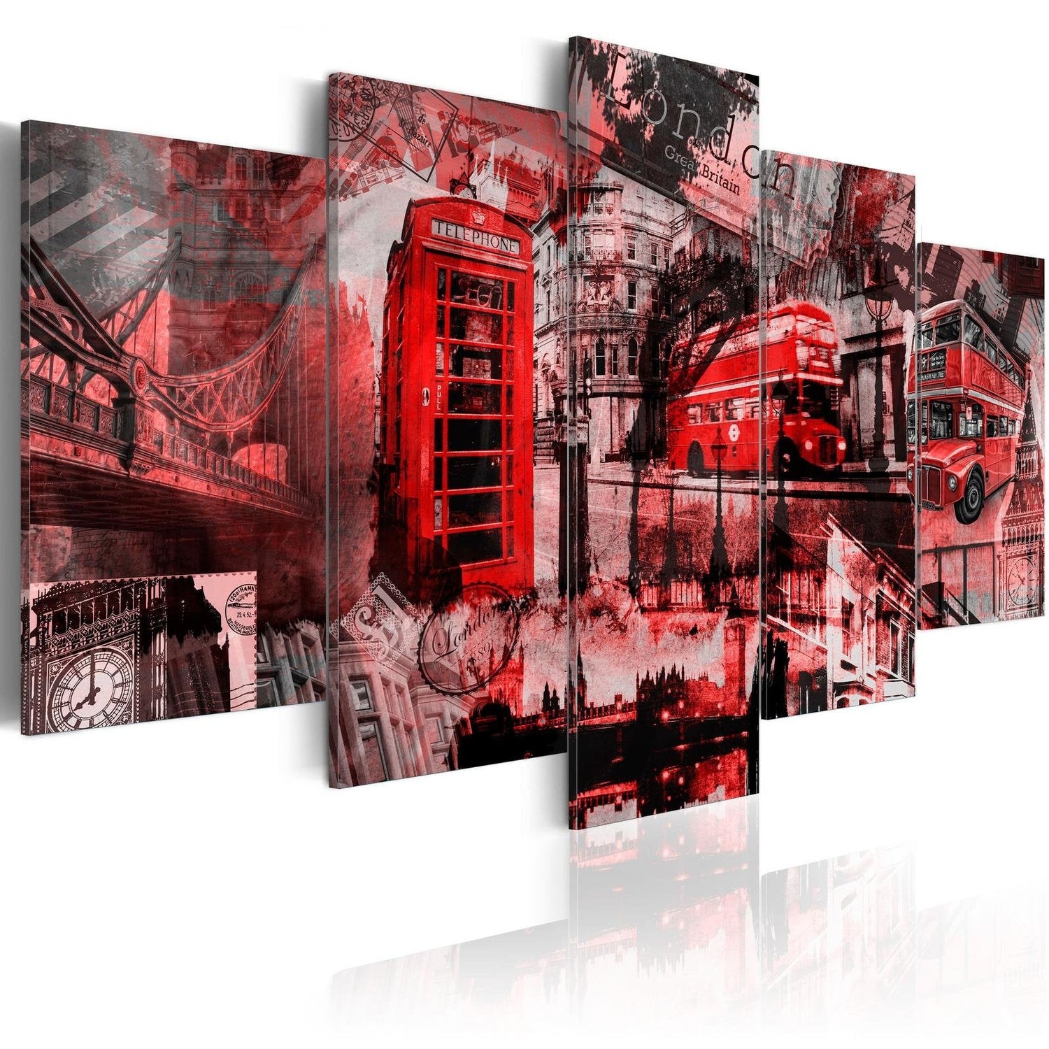 Stretched Canvas Places - London Collage - 5 Pieces-Tiptophomedecor