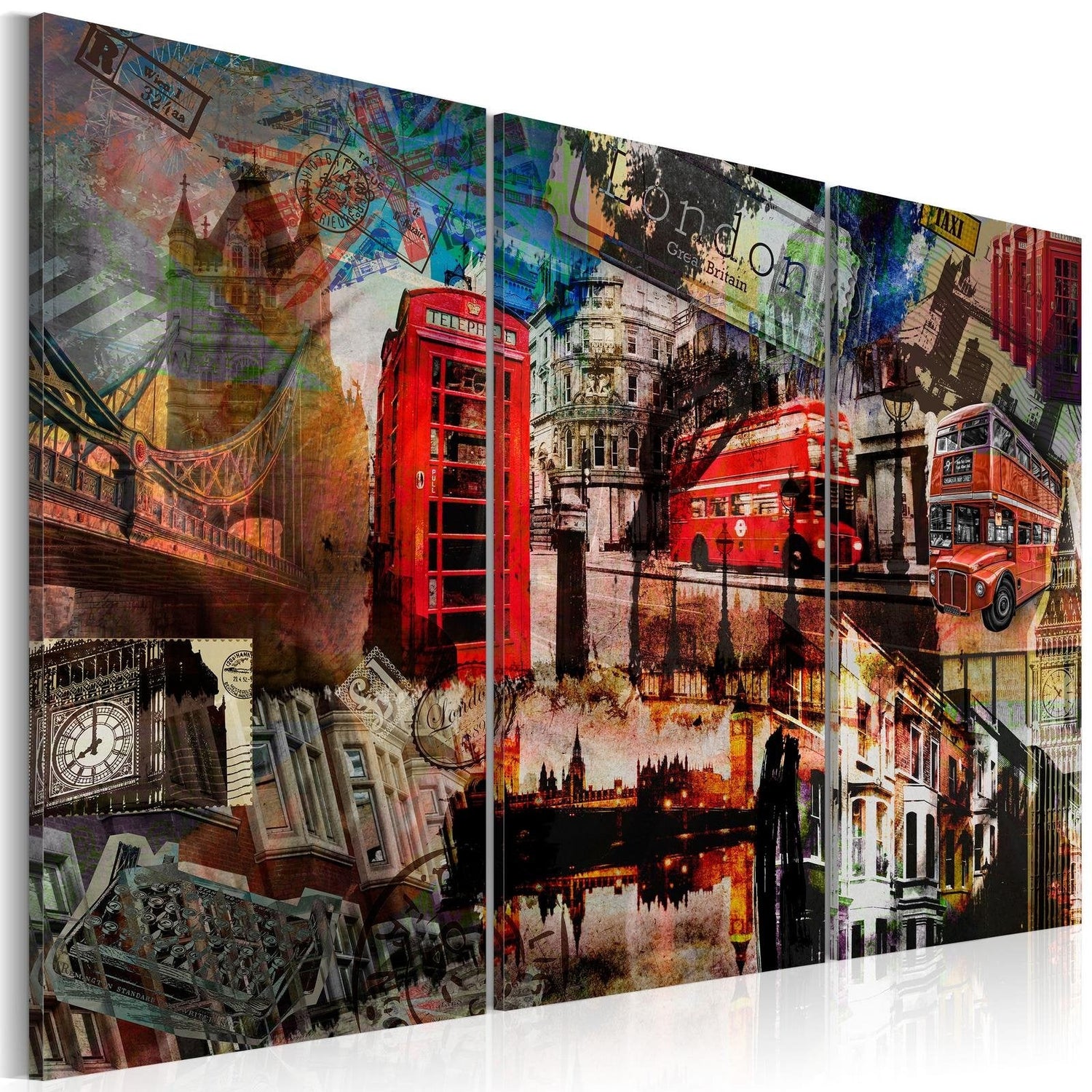 Stretched Canvas Places - London Collage - Triptych-Tiptophomedecor