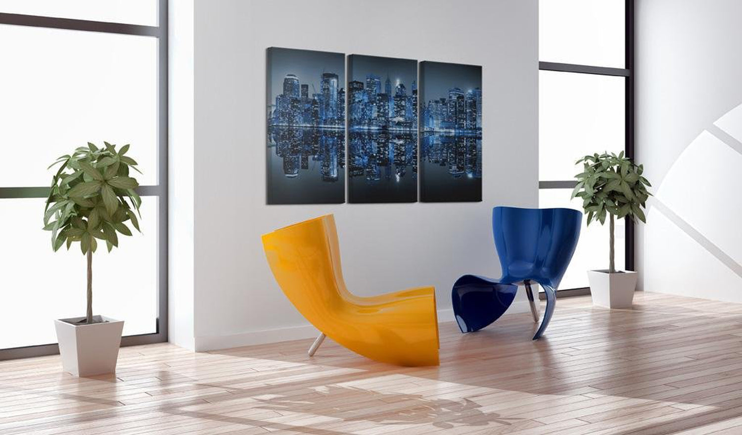 Stretched Canvas Places - Manhattan In Blue Shade-Tiptophomedecor