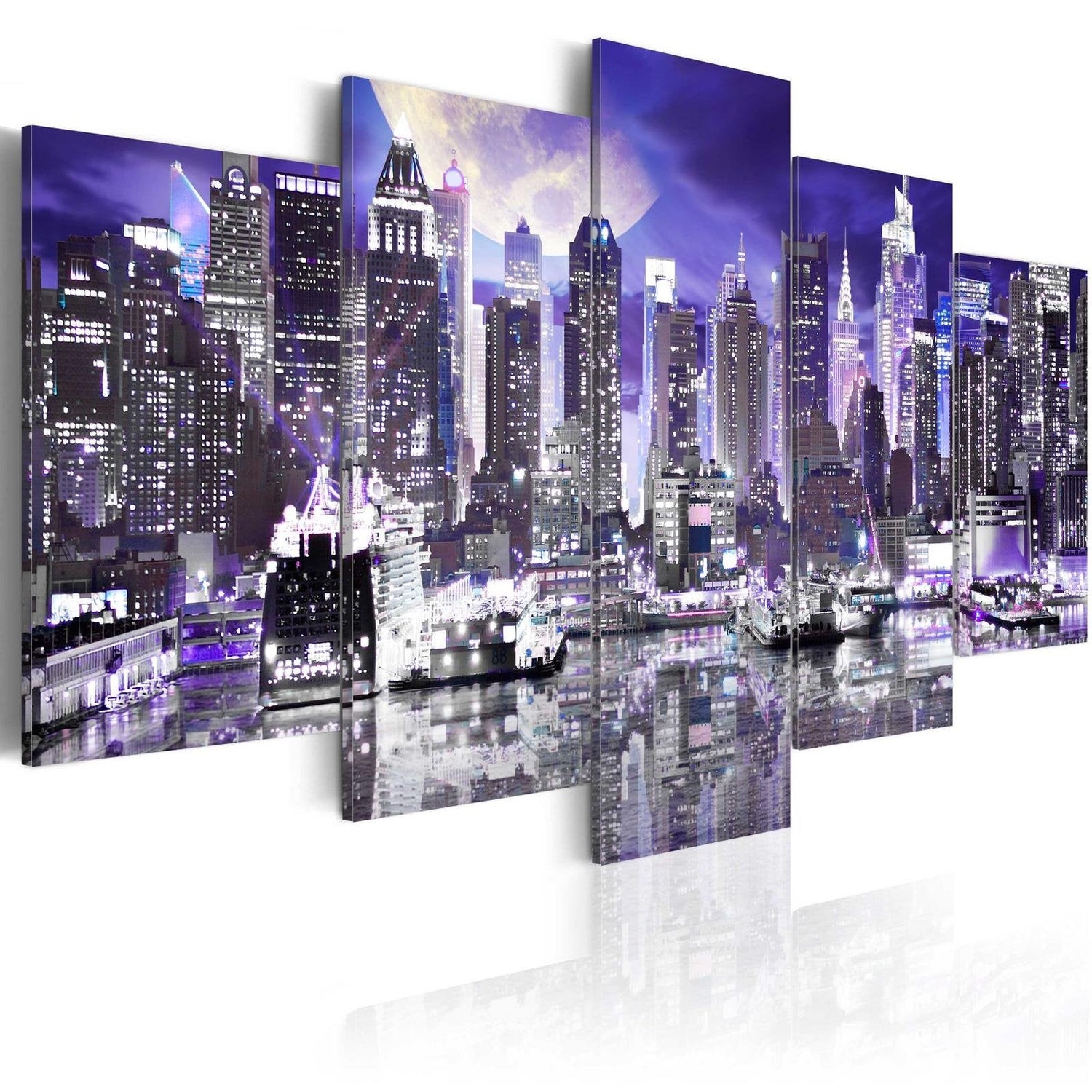 Stretched Canvas Places - Moonlit Night In New York City-Tiptophomedecor
