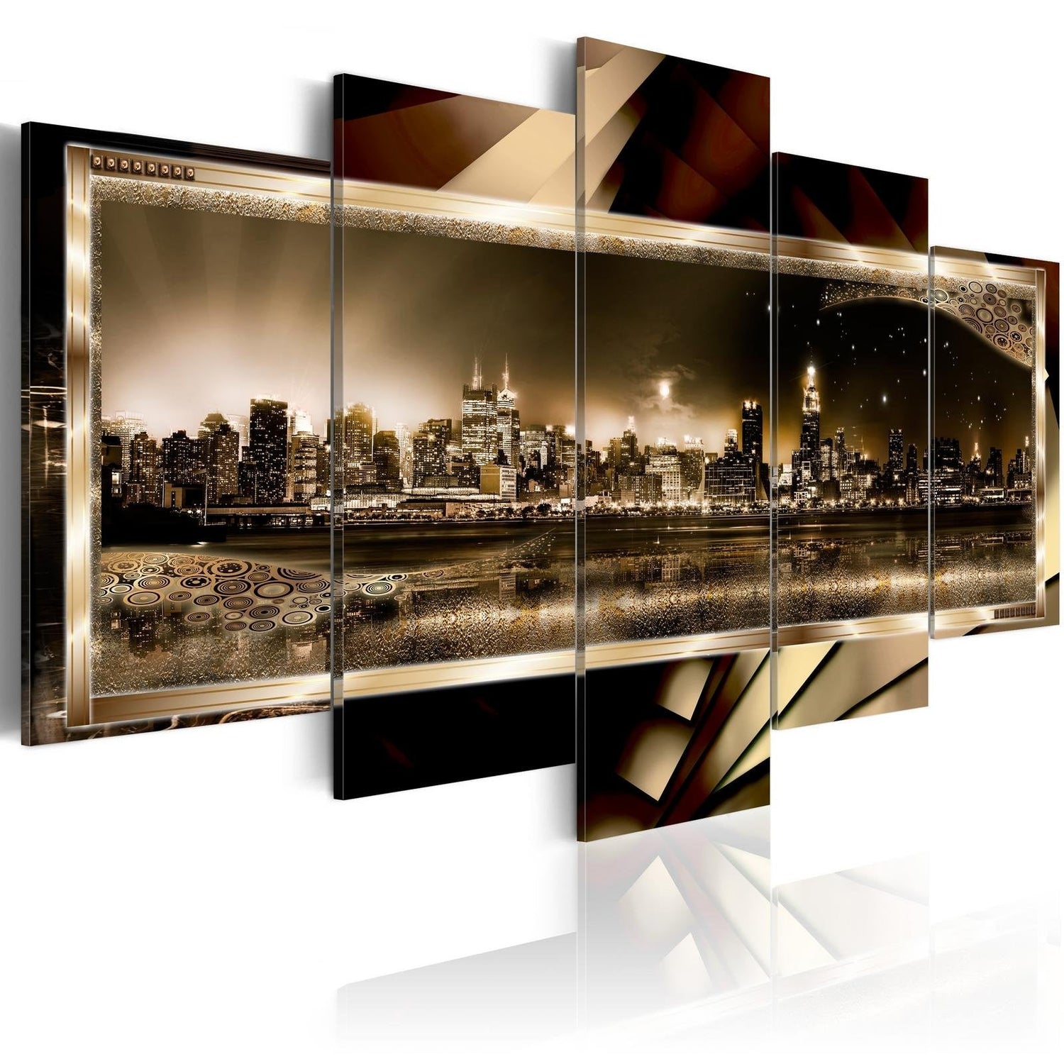 Stretched Canvas Places - New York: Starry Night - Sepia-Tiptophomedecor