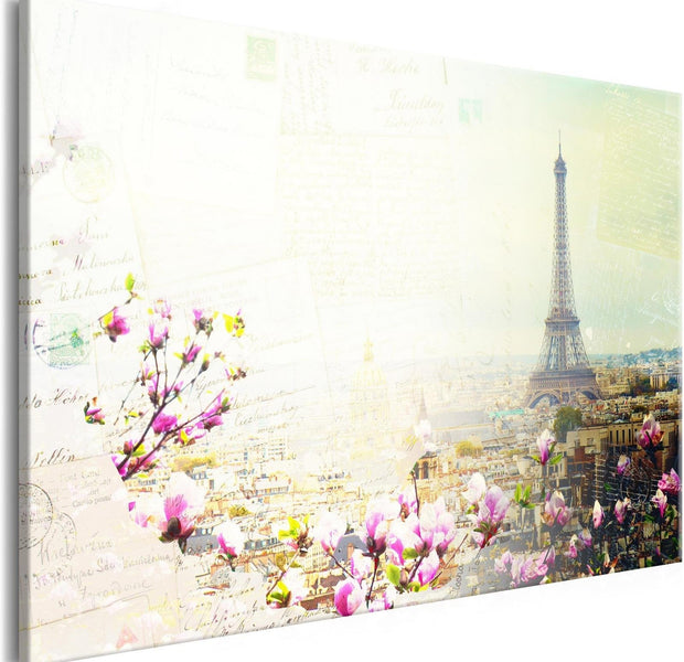 Stretched Canvas Places - Postcards From Paris Wide-Tiptophomedecor