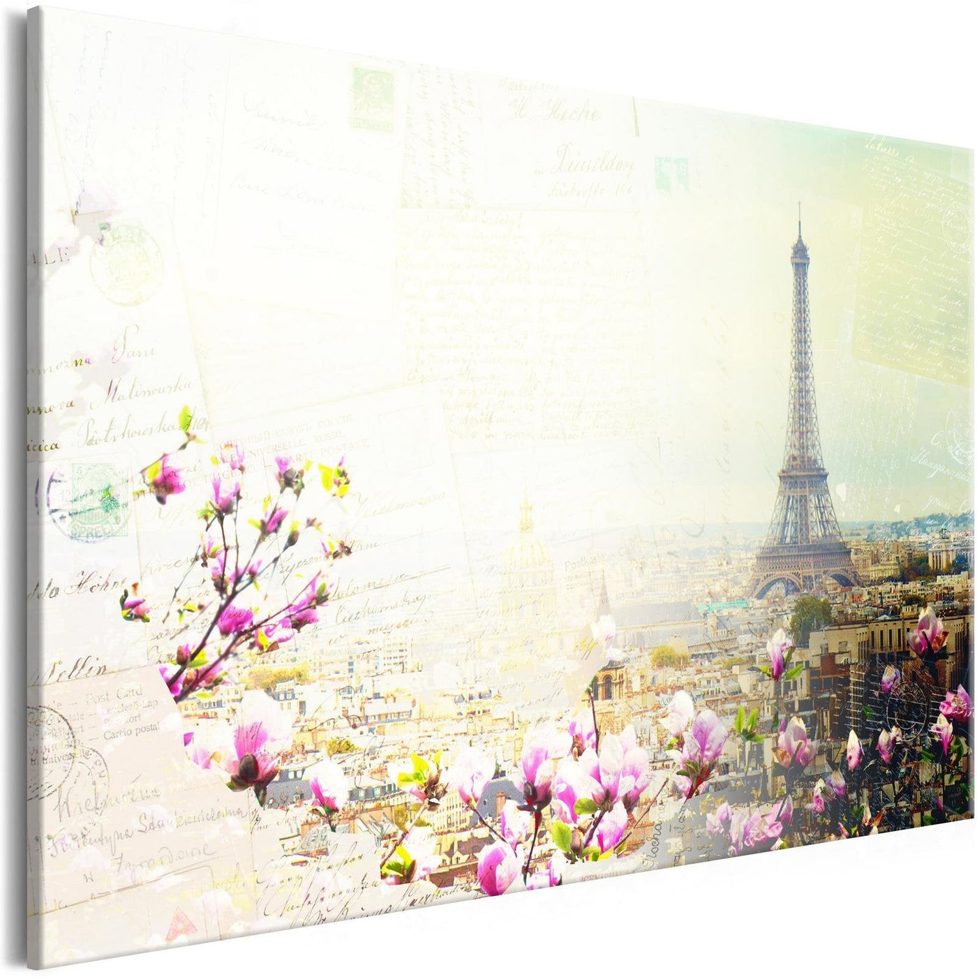 Stretched Canvas Places - Postcards From Paris Wide-Tiptophomedecor