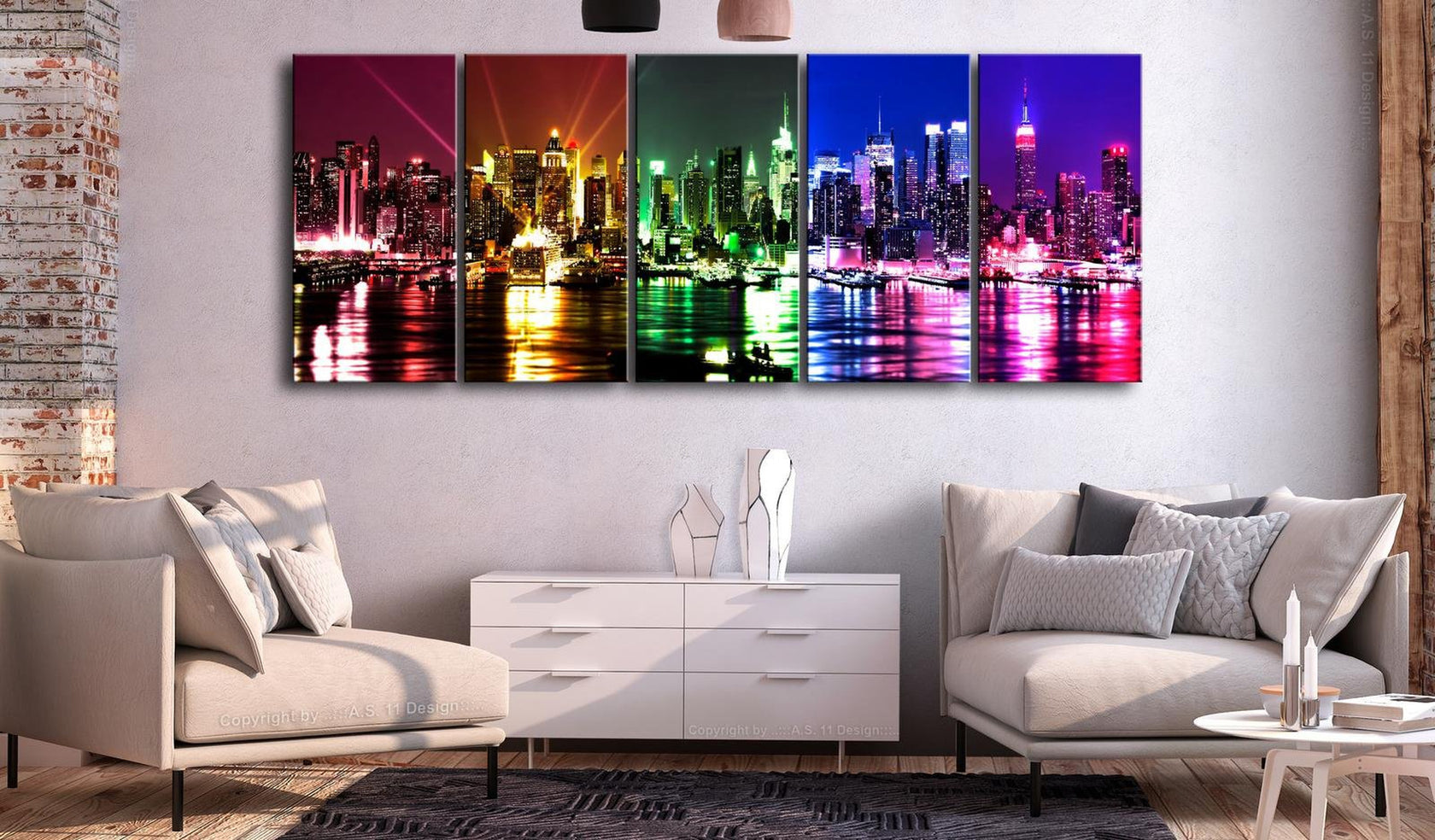 Stretched Canvas Places - Rainbow New York Narrow-Tiptophomedecor
