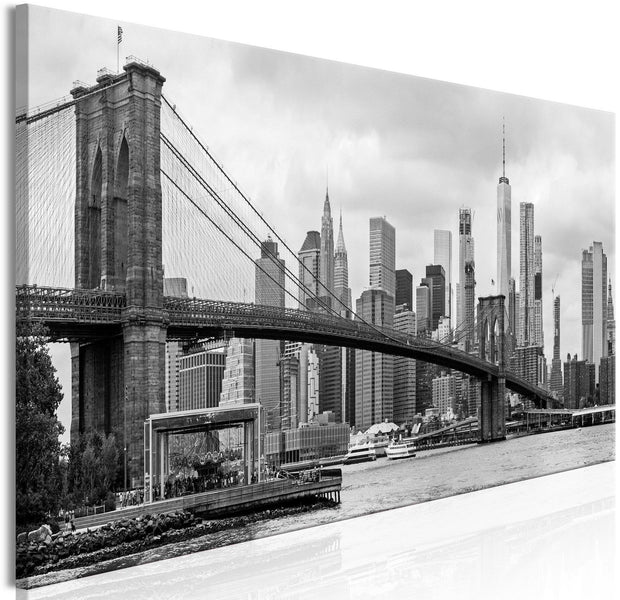 Stretched Canvas Places - Road To Manhattan Narrow Black And White-Tiptophomedecor