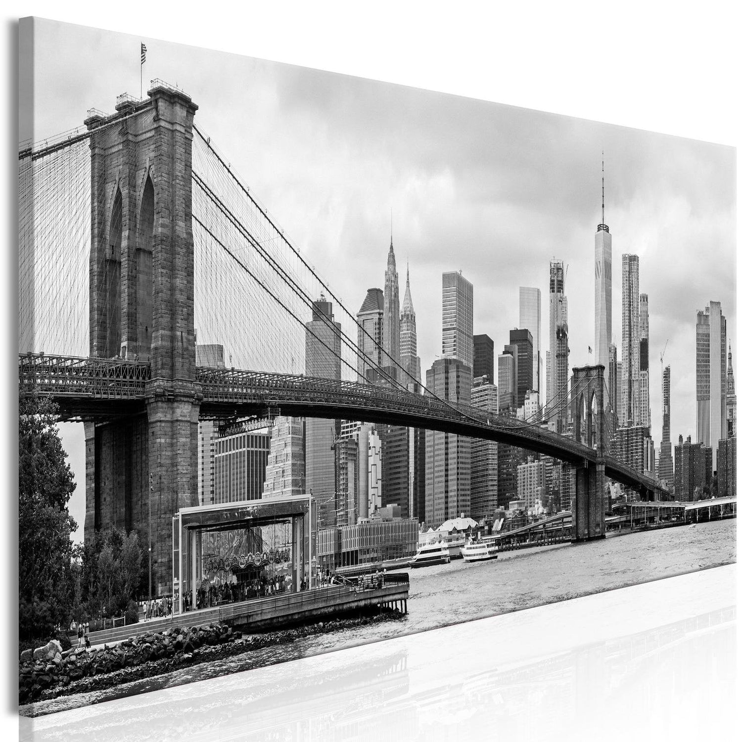Stretched Canvas Places - Road To Manhattan Narrow Black And White-Tiptophomedecor