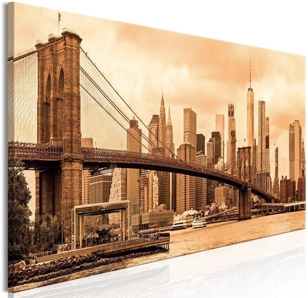 Stretched Canvas Places - Road To Manhattan Narrow Sepia-Tiptophomedecor