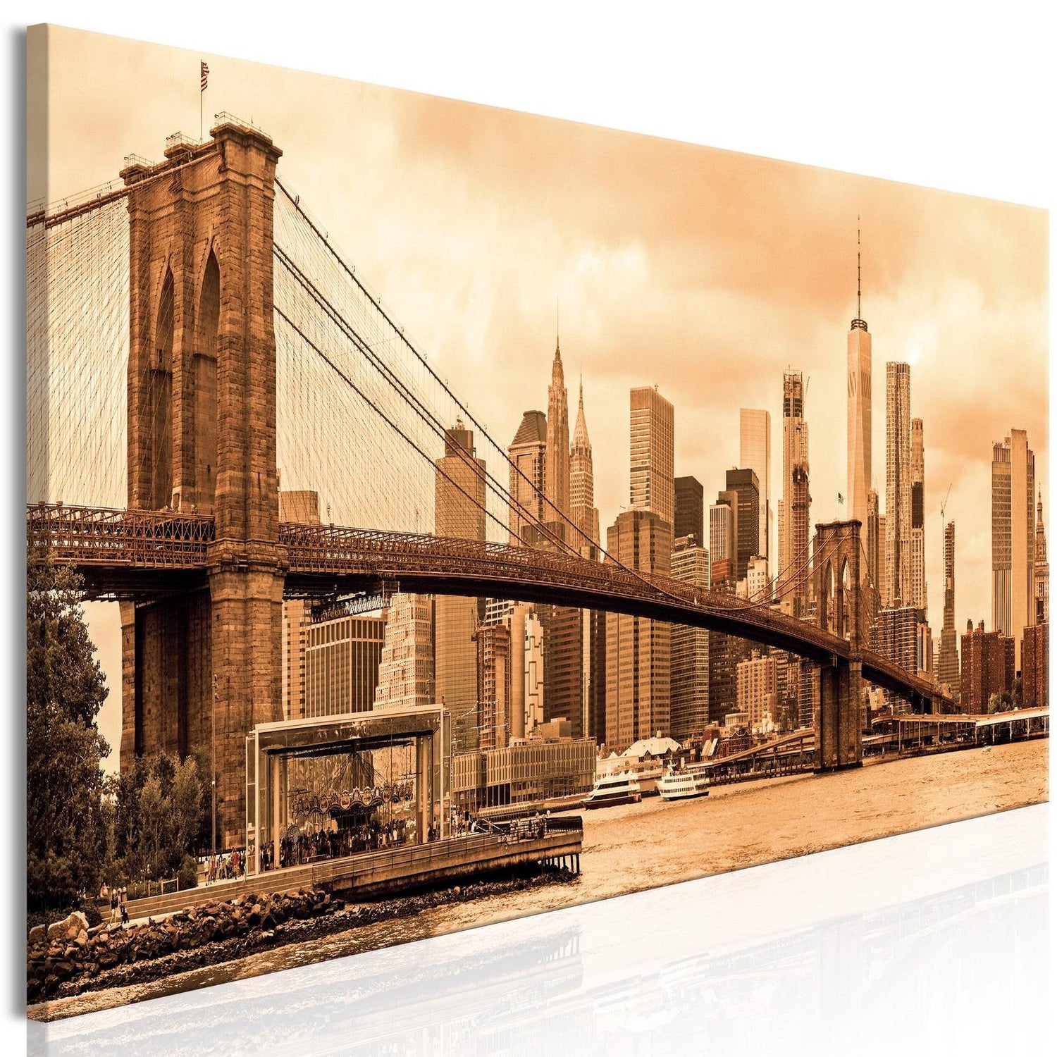 Stretched Canvas Places - Road To Manhattan Narrow Sepia-Tiptophomedecor