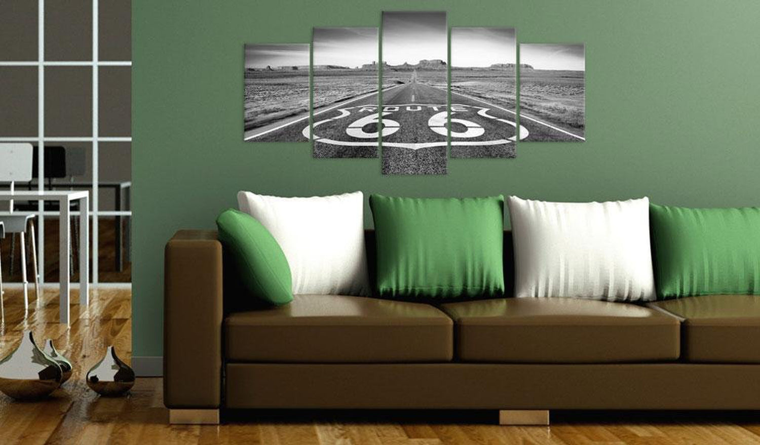 Stretched Canvas Places - Route 66 - Black And White-Tiptophomedecor