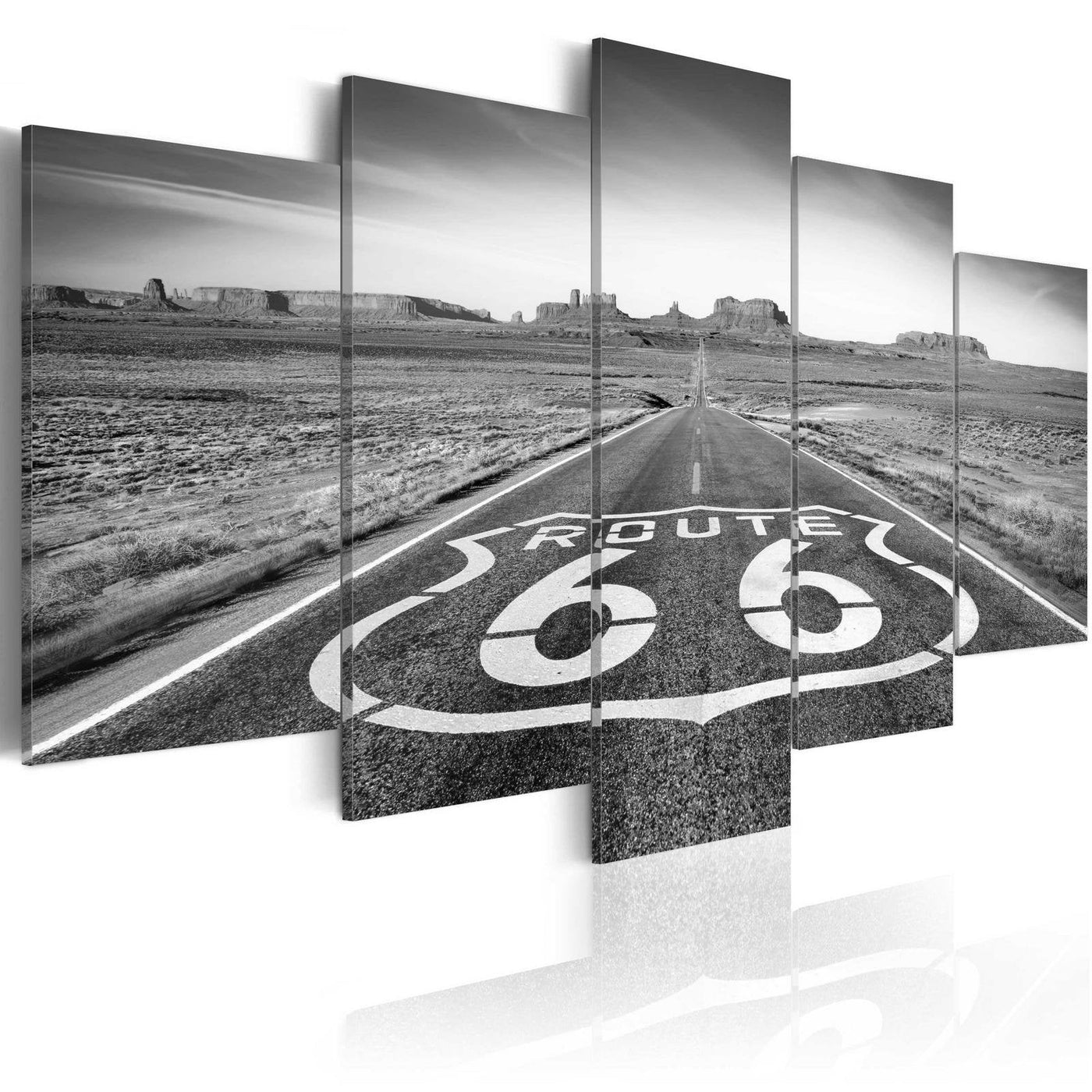 Stretched Canvas Places - Route 66 - Black And White-Tiptophomedecor