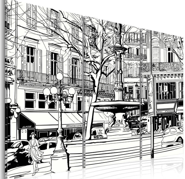 Stretched Canvas Places - Sketch Of Parisian Square-Tiptophomedecor