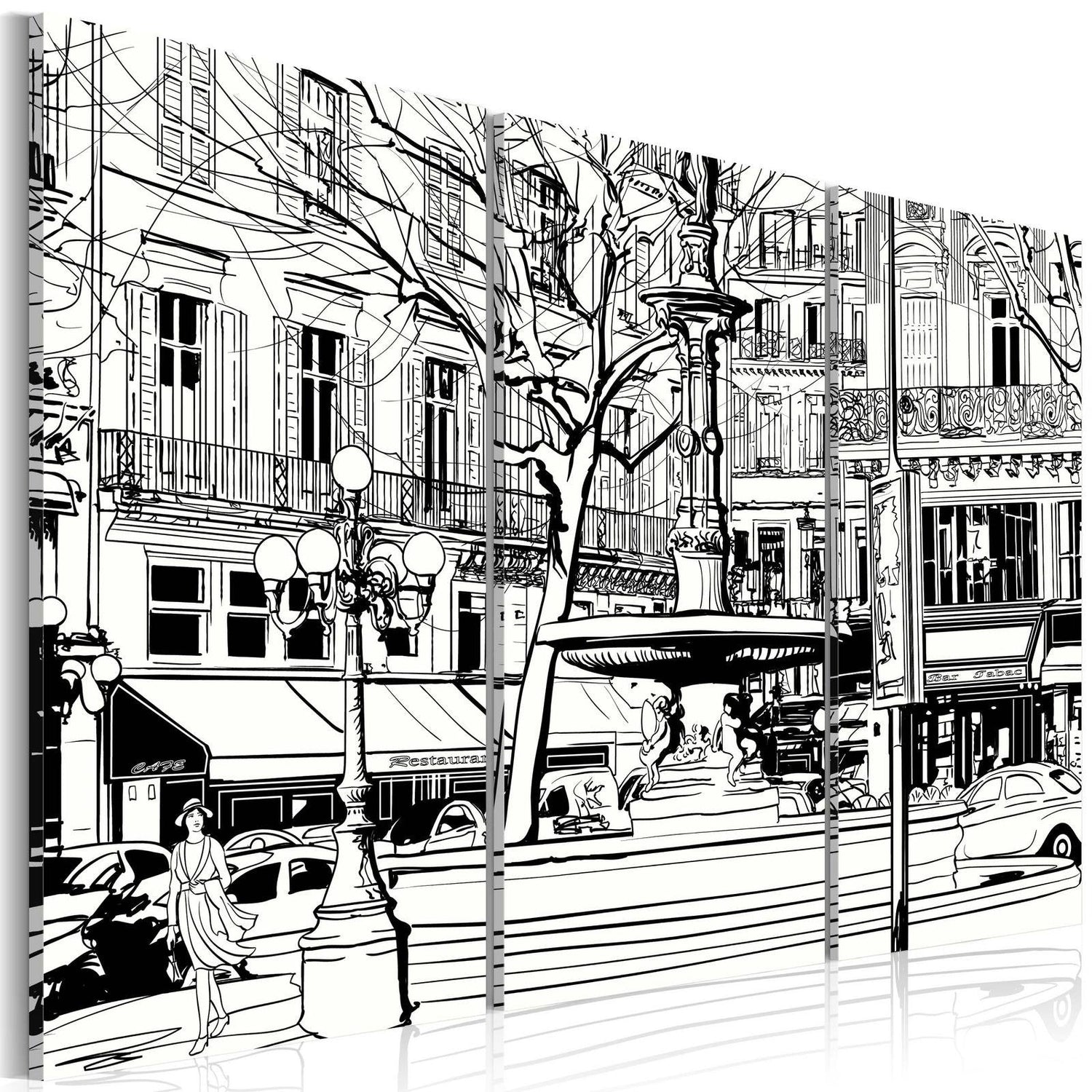 Stretched Canvas Places - Sketch Of Parisian Square-Tiptophomedecor