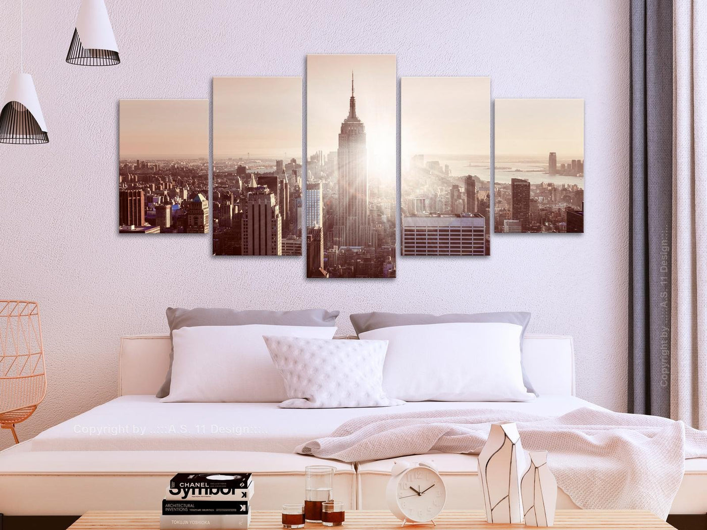 Stretched Canvas Places - Sun Over Manhattan Wide Brown-Tiptophomedecor