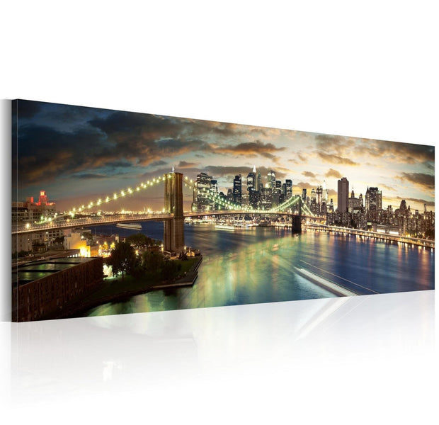 Stretched Canvas Places - The East River At Night-Tiptophomedecor
