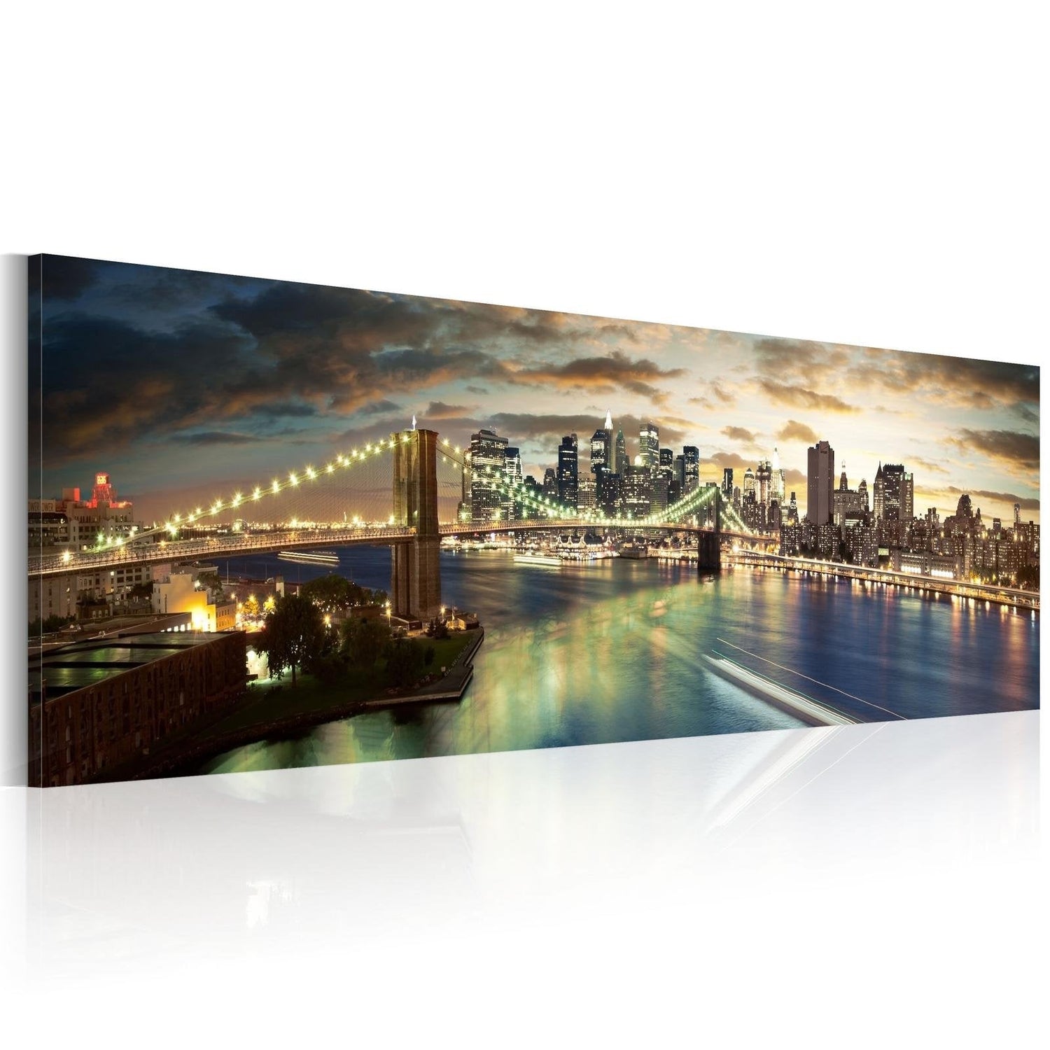 Stretched Canvas Places - The East River At Night-Tiptophomedecor