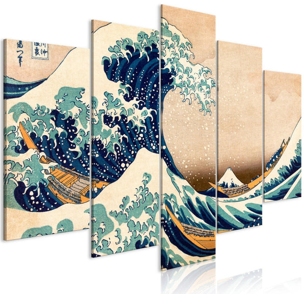 Stretched Canvas Places - The Great Wave off Kanagawa Wide-Tiptophomedecor