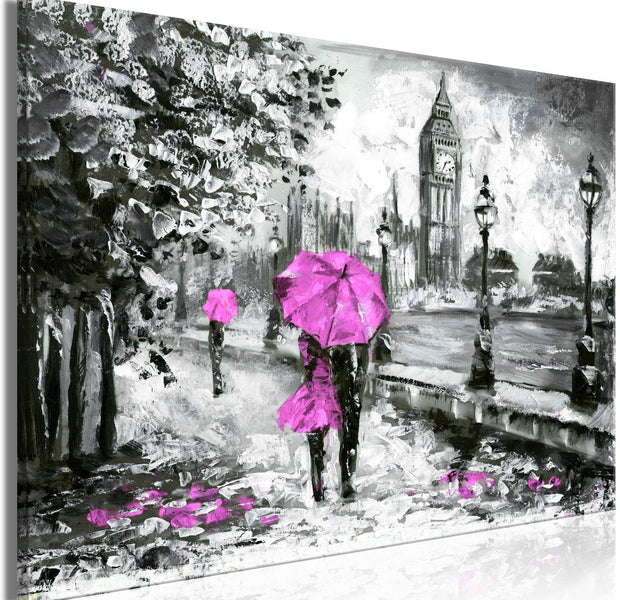 Stretched Canvas Places - Walk In London Wide Pink-Tiptophomedecor