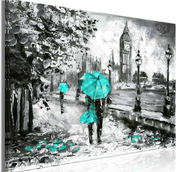 Stretched Canvas Places - Walk In London Wide Turquoise-Tiptophomedecor