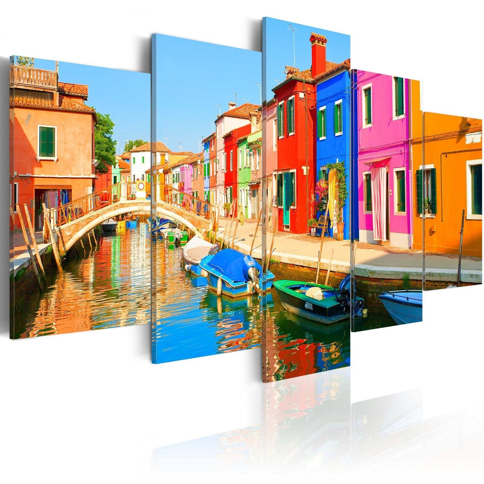 Stretched Canvas Places - Waterfront In Rainbow Colors-Tiptophomedecor