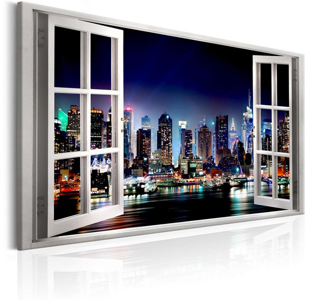 Stretched Canvas Places - Window: View Of New York-Tiptophomedecor