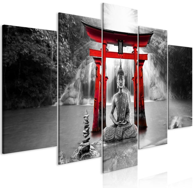 Stretched Canvas Print - Buddha Smile Red 5 Piece-Tiptophomedecor
