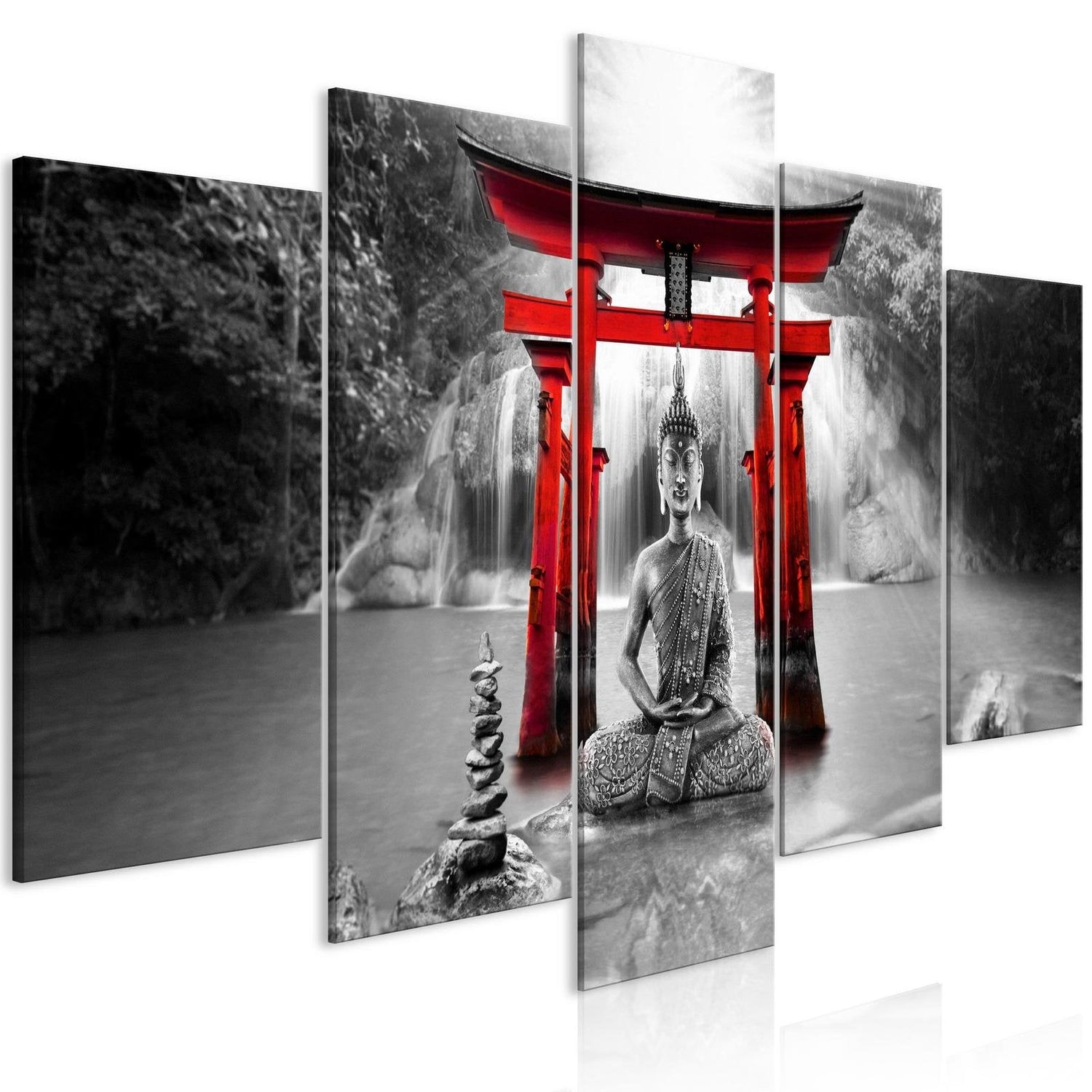 Stretched Canvas Print - Buddha Smile Red 5 Piece-Tiptophomedecor