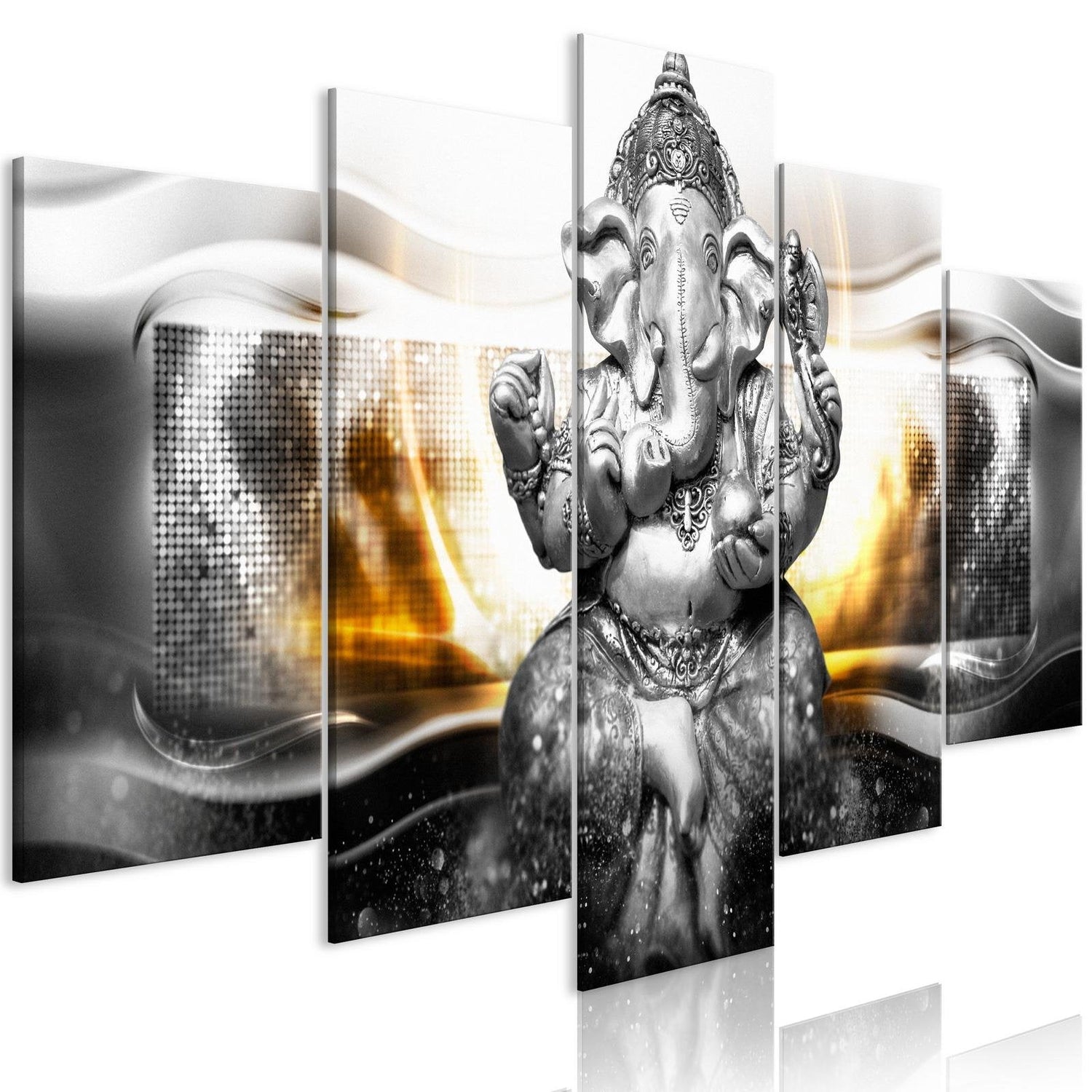 Stretched Canvas Print - Buddha Style Silver 5 Piece-Tiptophomedecor