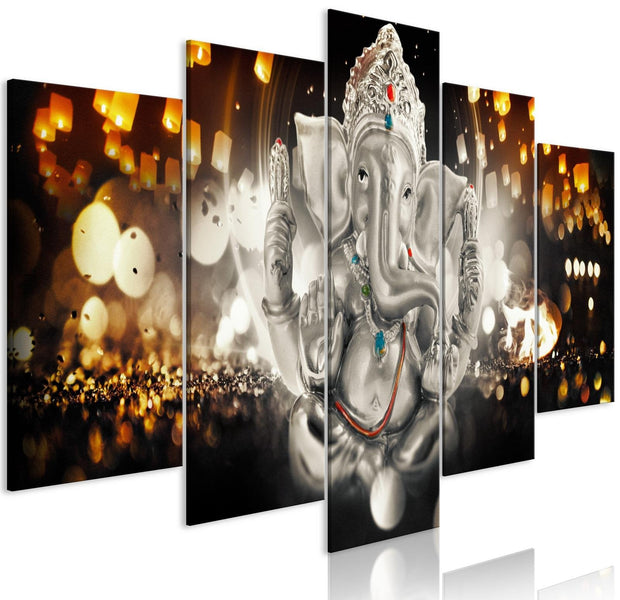 Stretched Canvas Print - Buddha's Philosophy Silver 5 Piece-Tiptophomedecor