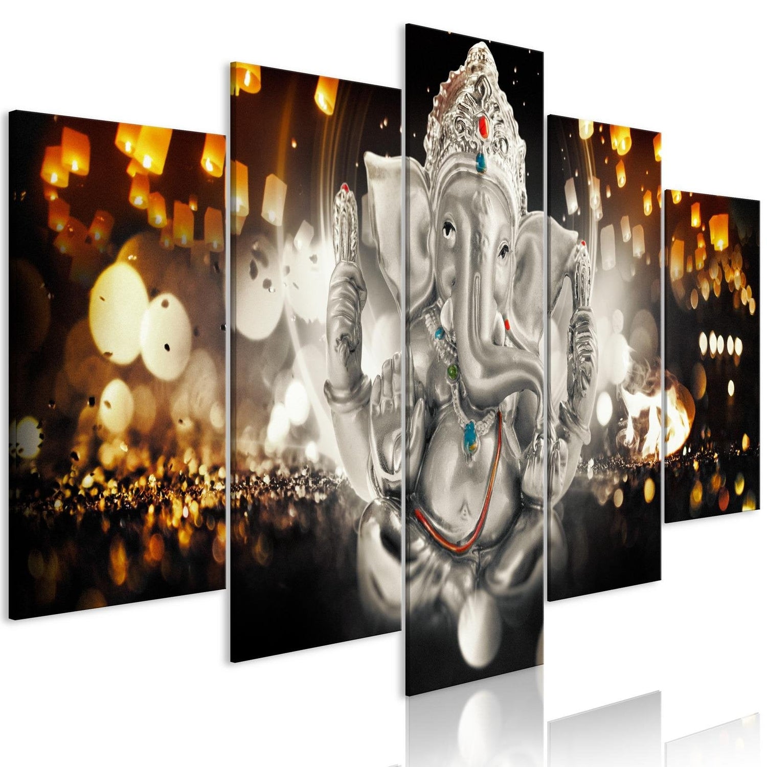 Stretched Canvas Print - Buddha's Philosophy Silver 5 Piece-Tiptophomedecor