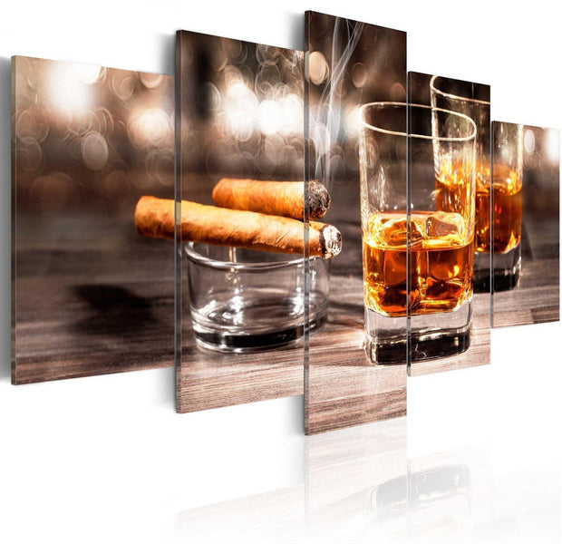 Stretched Canvas Still Life Art - Cigar And Whiskey-Tiptophomedecor